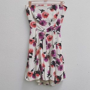 Cute strapless tie back backless white pink flower dress floral